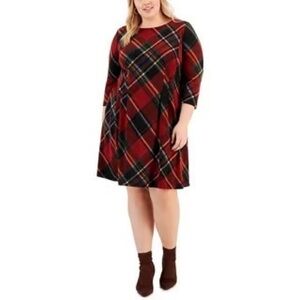 🌟CONNECTED APPAREL Womens Dress Plus Size 22W Plaid 3/4 Sleeve Crew Neck